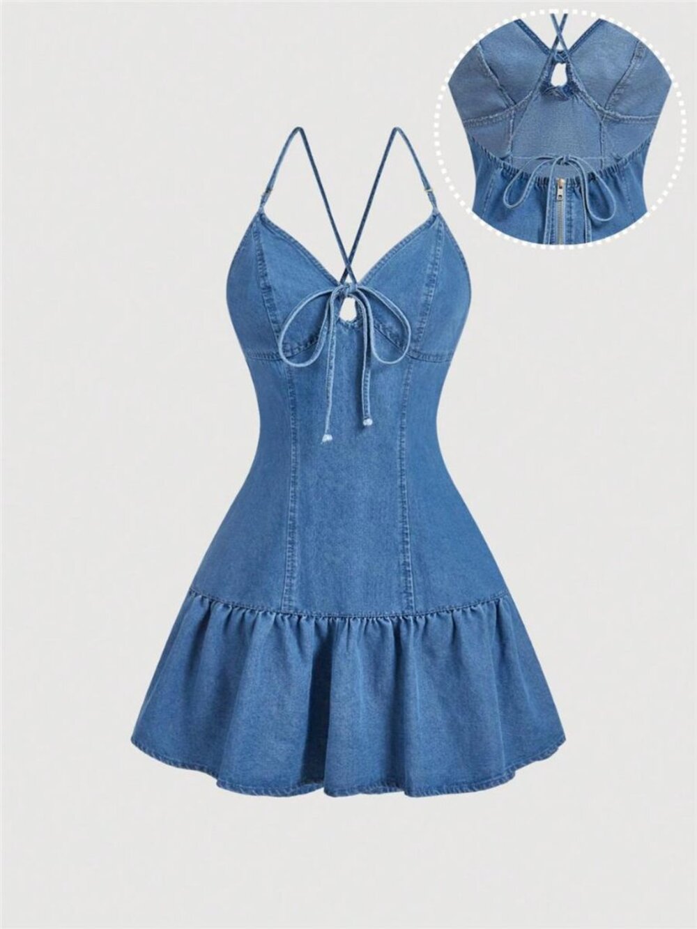 Tie-Front Denim Dress with Ruffled Hem